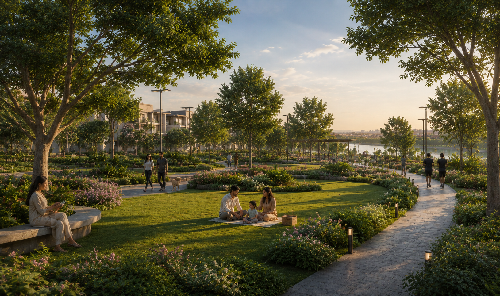 Lush green landscaped parks at Velmora City Patiala